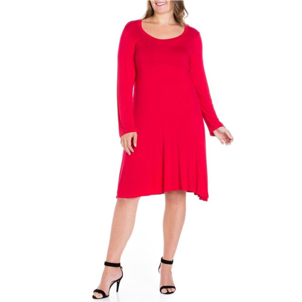 24seven Womens Plus Size Fla Red Midi A-line Dress, NWT